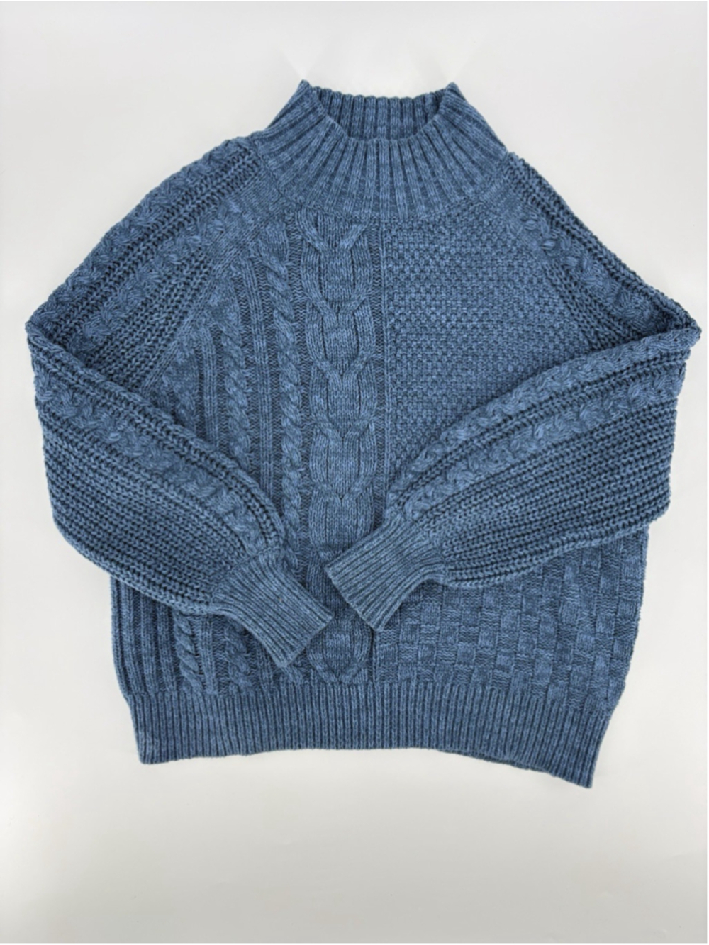 Sundance Chunky Knit Mock Neck Blue Sweater Soft Cottagecore Plus Size Women XXL